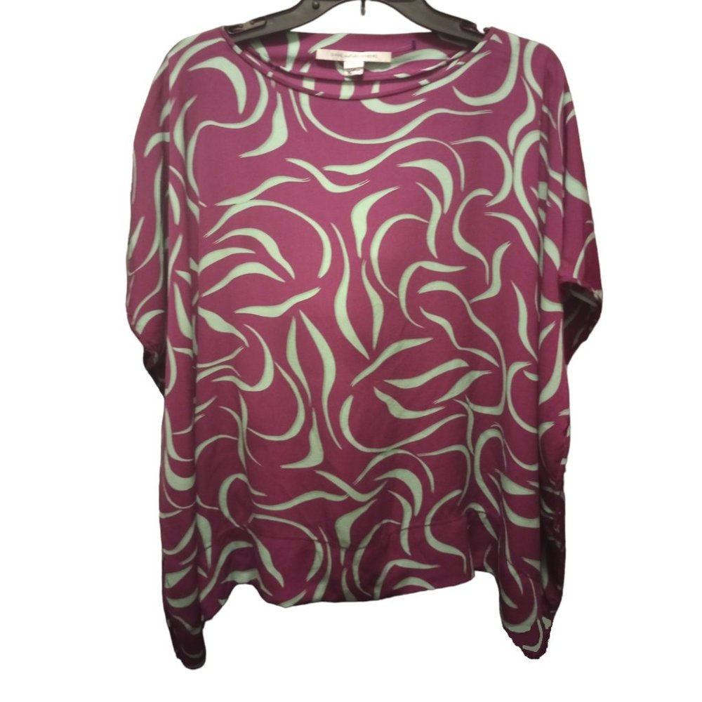 Diane von Furstenberg Pancho Batwing Top Size Small SP Purple Turquoise EUC